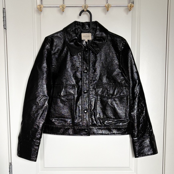 NEW NWT Sézane Terry Jacket Black Vinyl Cropped Moto Jacket Size 4 - Picture 4 of 9